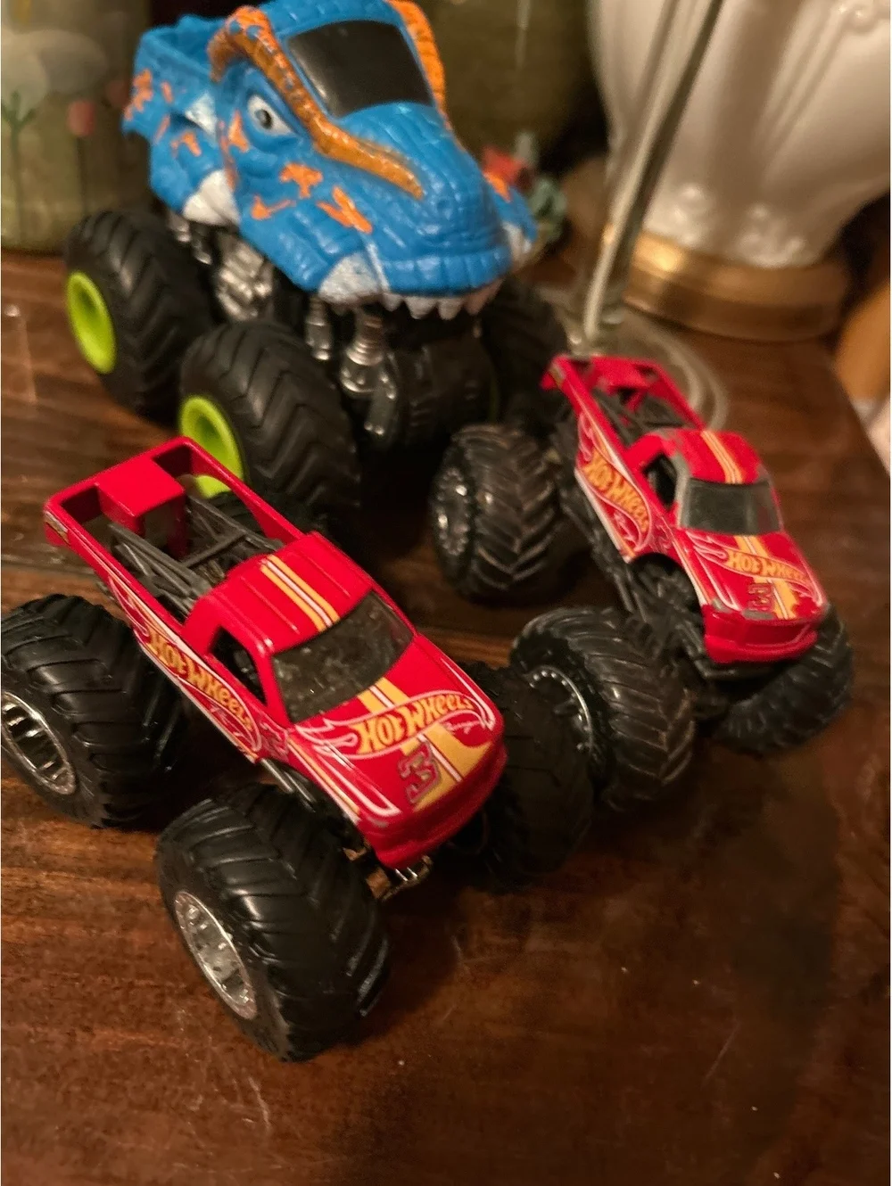 Hot Wheels Monster and blue dinosaur